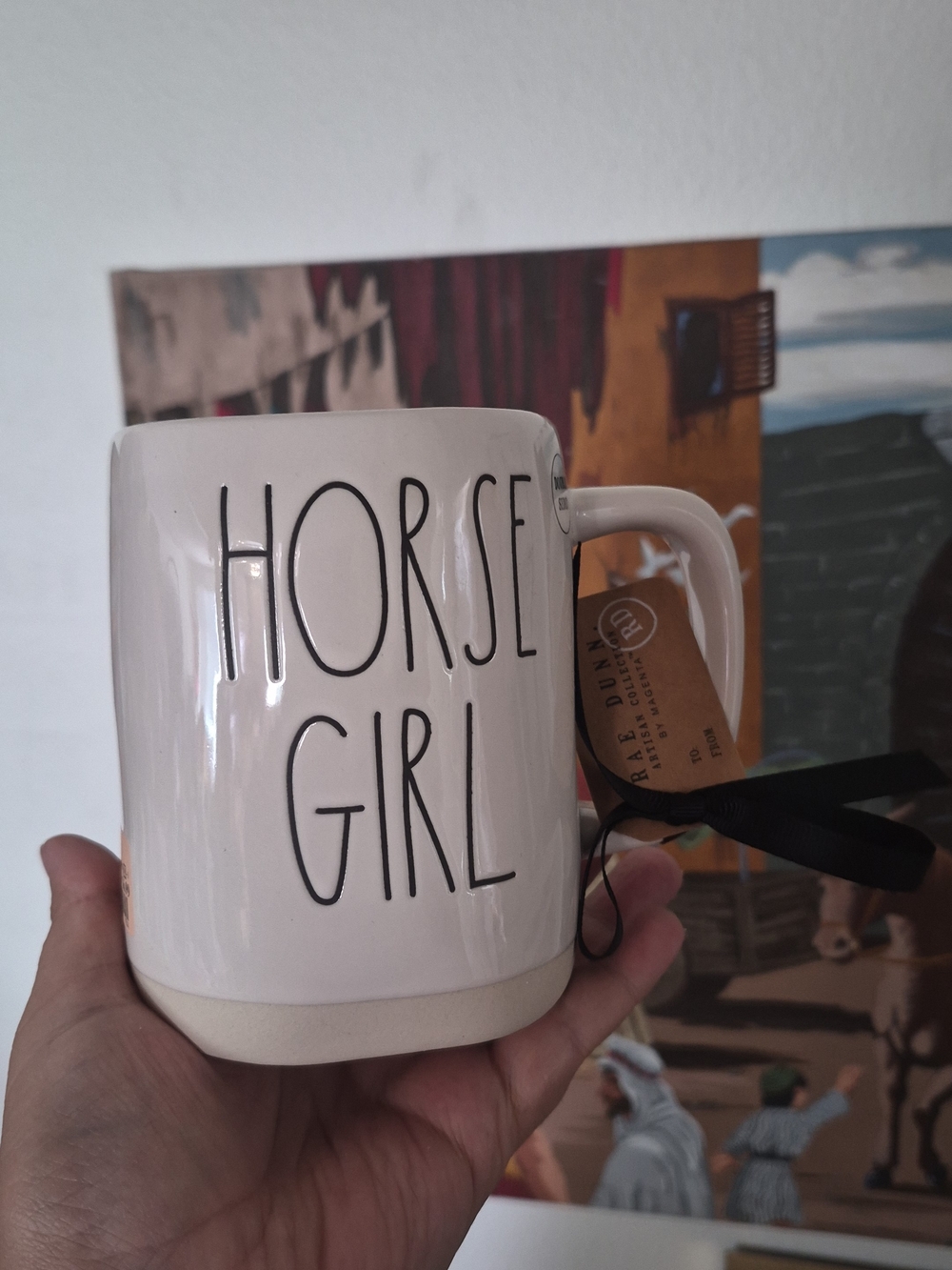 Rae Dunn Horse Girl Ceramic Mug - Cream with Black Lettering
